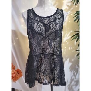 Express Sheer Lace Hi-Low Sleeveless Overlay Top Size S Whimsy Goth Fairy Witch